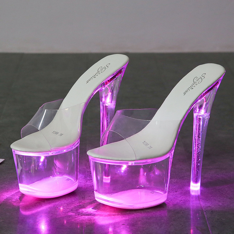 HOKSZVY 34-43 Nightclub LED Light High Heels Sandals Luminous Shoes Catwalk Pole Dancing Crystal Clear Platform 220328