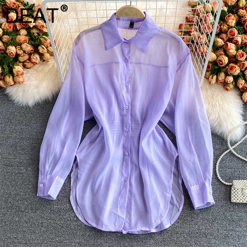 DEAT Women Asymmetrical Thin Section Shirt Turn-down Collar Long Sleeve Fashion Temperament Spring Summer 11D1657 210709, Blue
DEAT Women Asymmetrical Thin Section Shirt Turn-down Collar Long Sleeve Fashion Temperament Spring Summer 11D1657 210709, Blue