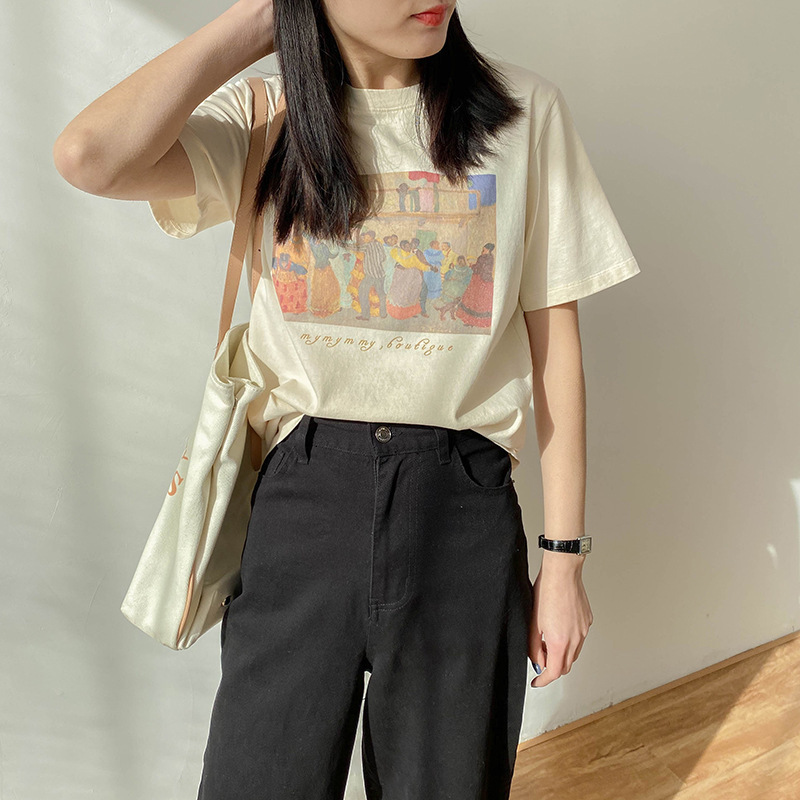 Mozuleva Style Gitar Print Women T-shirt Short Sleeve Loose Cotton Female Basic Tops Shirt Spring Summer Ladies Tees 220328