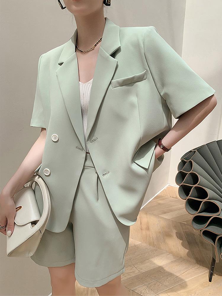 Women's Tracksuits Office Lady Work 2 Pieces Sets 2022 Notched Collar Single Breasted Short Sleeve Blazer Coats & High Waist Wide Leg Sh, Light green
Women's Tracksuits Office Lady Work 2 Pieces Sets 2022 Notched Collar Single Breasted Short Sleeve Blazer Coats & High Waist Wide Leg Sh, Light green
