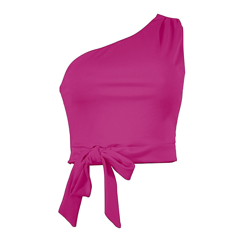 One Shoulder Summer Sexy Club Crop Top Sleeveless Women T Shirt White Black Skinny Lace Up Bandage Tank Casual 220325