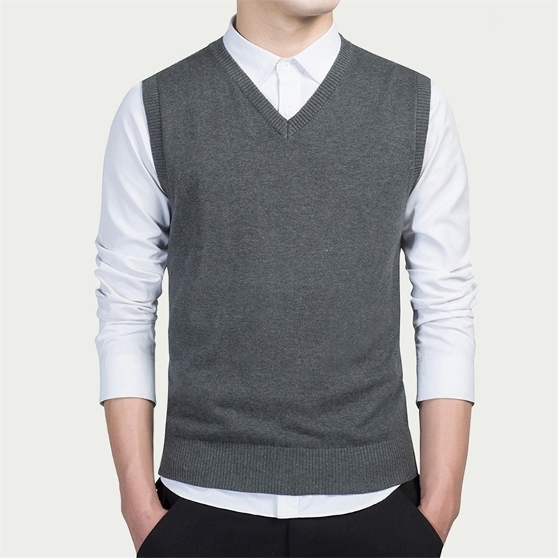 Mens Knitted Slim Sweater Vests Tops Sleeveless VNeck Solid Male Pullover Sweaters Fashion Streetwear Man Vest Clothes 201125