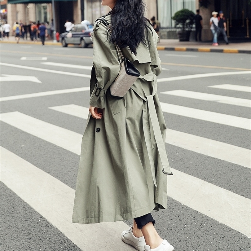 Trench coat new Korean casual loose womens British style over the knee fashion temperament coat 201111