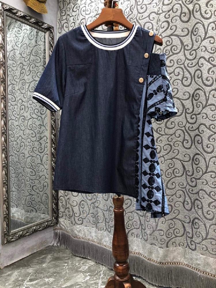 Women' Blouses & Shirts High Quality Denim Tops 2022 Spring Summer Casual Ladies Hollow Out Embroidery Short Sleeve Asymmetrical Cotton Top, As pic
Women' Blouses & Shirts High Quality Denim Tops 2022 Spring Summer Casual Ladies Hollow Out Embroidery Short Sleeve Asymmetrical Cotton Top, As pic