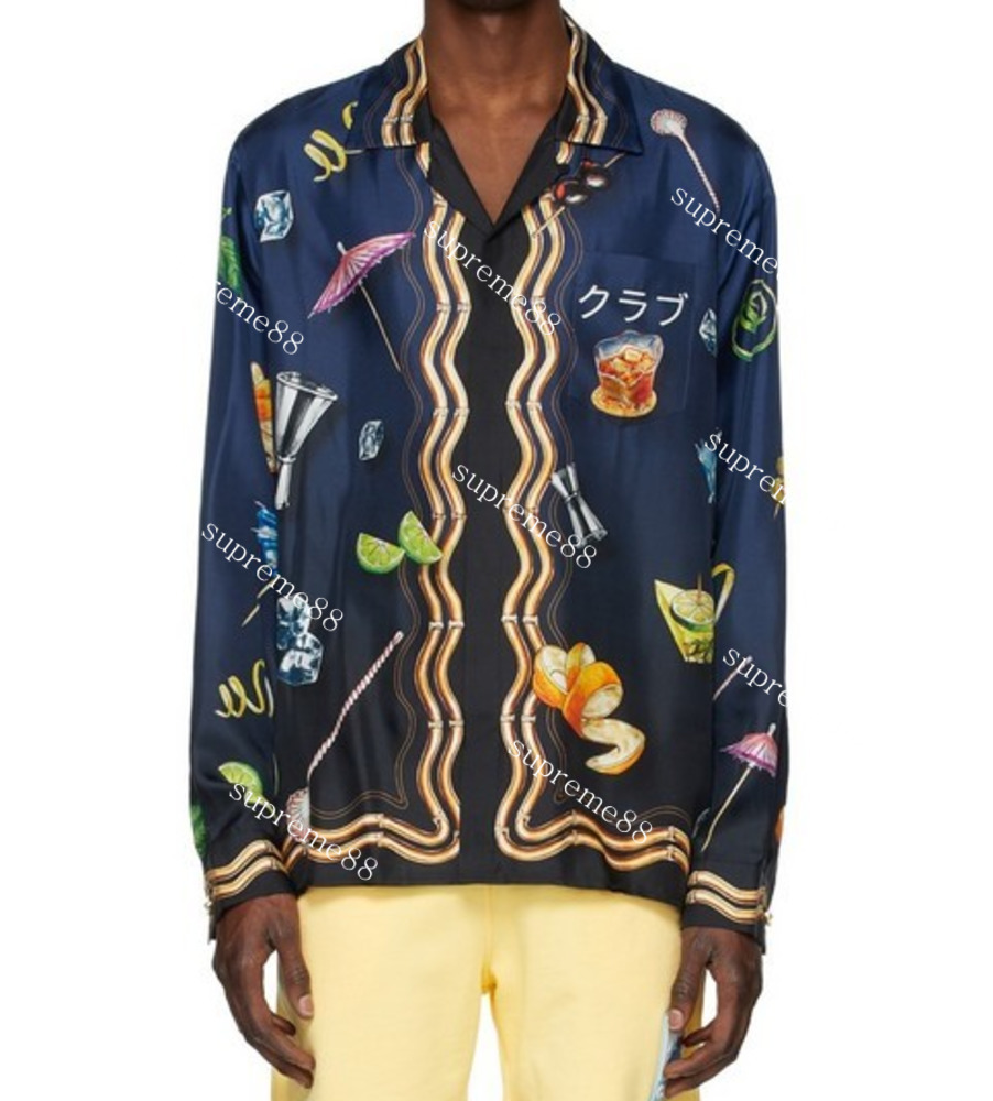 Casablanca men designer open neck silk navy shirt long sleeves shirts women summer beach tops, Blue
Casablanca men designer open neck silk navy shirt long sleeves shirts women summer beach tops, Blue