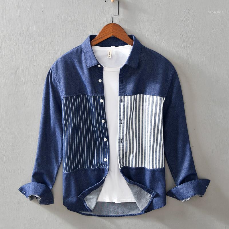 Patchwork Striped Shirt For Men Long Sleeve Japan Fashion Casual Loose Tops Pure Cotton Turn-down Collar Vintage Clothing Men's Shirts, Blue
Patchwork Striped Shirt For Men Long Sleeve Japan Fashion Casual Loose Tops Pure Cotton Turn-down Collar Vintage Clothing Men's Shirts, Blue