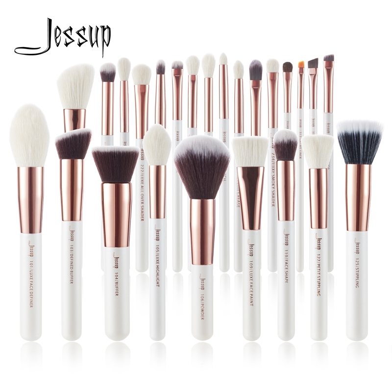 Jessup Makeup brushes set 6-25pcs Pearl White / Rose Gold Professional Make up brush Natural hair Foundation Powder Blushes W220420