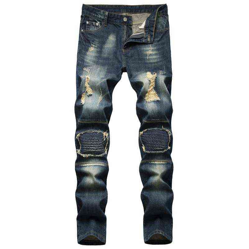 2020 Mens Fashion Casual Jeans Hip Hop Patch Men Rap Hole Biker Jeans Men Slim Fit Ripped Denim Pants Vaqueros Hombre 40 42 G0104