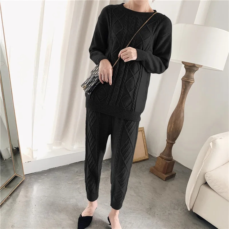 Autumn Winter Thick Woolen Knitting Trouser's Loose Radish-shaped Beam Feet Fashion Trend Knitted Twist Drawstring 220325