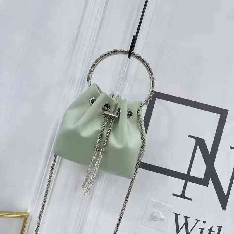 WOMEN BAG High Quality Silk Bucket Bags Diamonds Female Personalized Shoulder Tassels Chains Handbags For Women Crossbady Bag