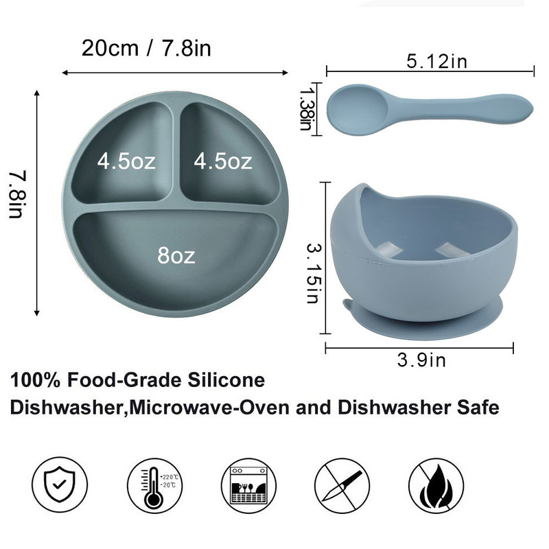 Baby Silicone Feeding Set Divided Plate with Kids Bowl Spoon Children Tableware Dishes Non-slip Dinnerware Set Toddler Utensils 220512