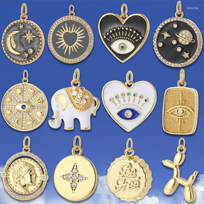 Charms Evil Blue Eye Star Moon Enamel Pendant Diy Copper Inlaid Zircon Dog Animal Necklace Accessories Jewelry 2022Charms
