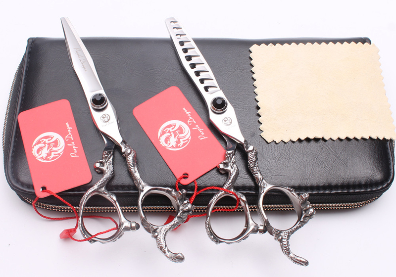 Z9006 6" Japan 440C Purple Dragon Professional Sharp Edge Human Hair Scissors Hairdressing Cutting Shears Thinning Set 220317