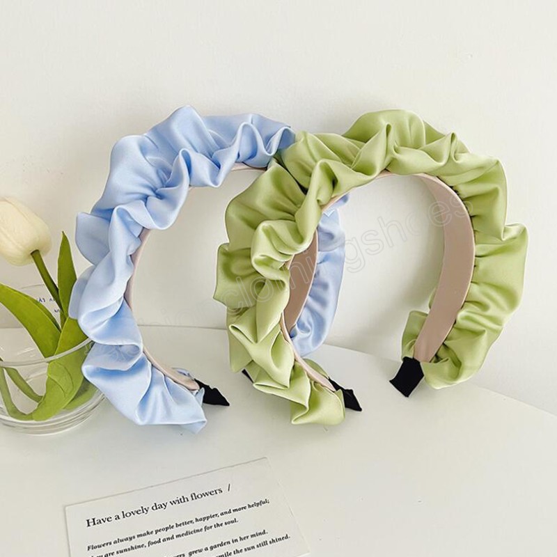 Fashion Women Headband Wide Side Pleated Hairband Light Color Headwear Adult Solid Color Turban Hair Accessories