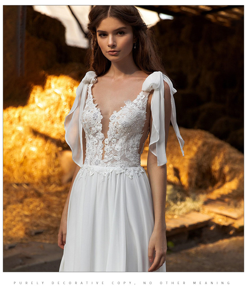 Chic Boho A Line Wedding Dress 2022 Civil V Neck Cap Sleeve Chiffon Beach Bohemian Wedding Dresses With Slit Backless Bride Robe De Mariage Women Vest