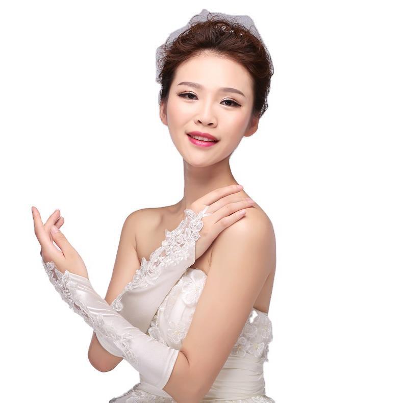 Bridal Gloves Beaded Embroidery Lace Bridal Gloves Elbow Length Pearls Fingerless For Wedding Gloves