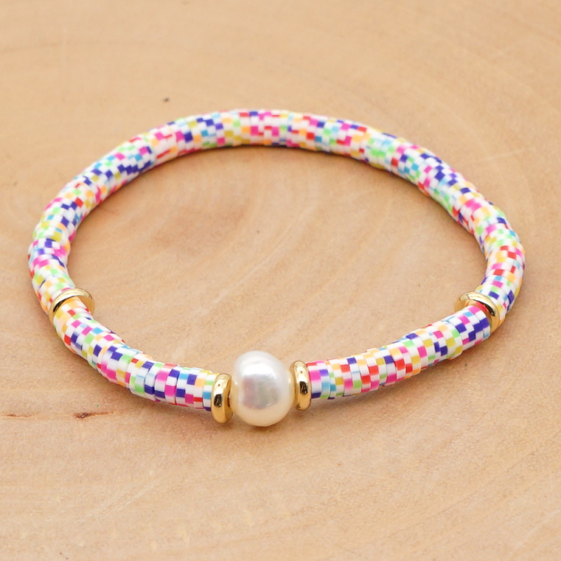 Multicolor Bohemian Style Polymer Clay Disc Beads Strands Bracelet Summer Beach Baroque Pearl Bracelets for Couples Gift