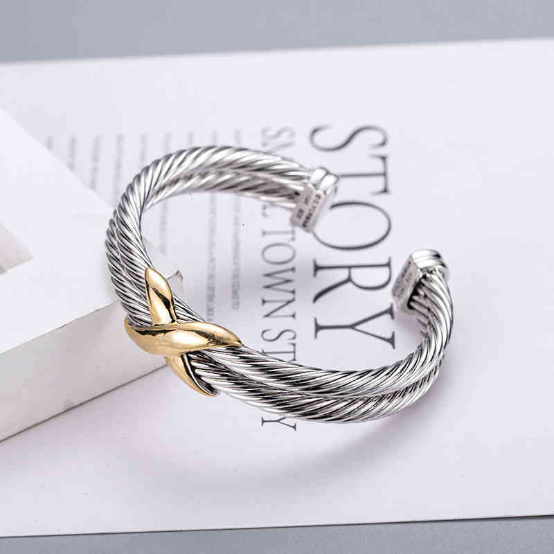 

Bracelets Men Dy x Bracelet Sliver Gold Double Twisted Bracelet Bangle Jewelrys Wire Cross Women Fashion Trend Platinum Plated Color Hemp Ring Opening Jewelry 7MM