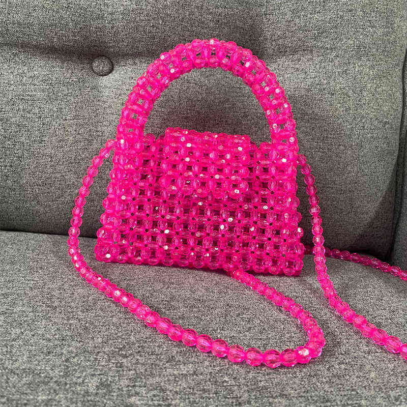 Evening Bags Long Chain Customized Green Bead Hand Woven Celebrity Handbags Unique Design Ladies Party Top Handle Purses and 220513