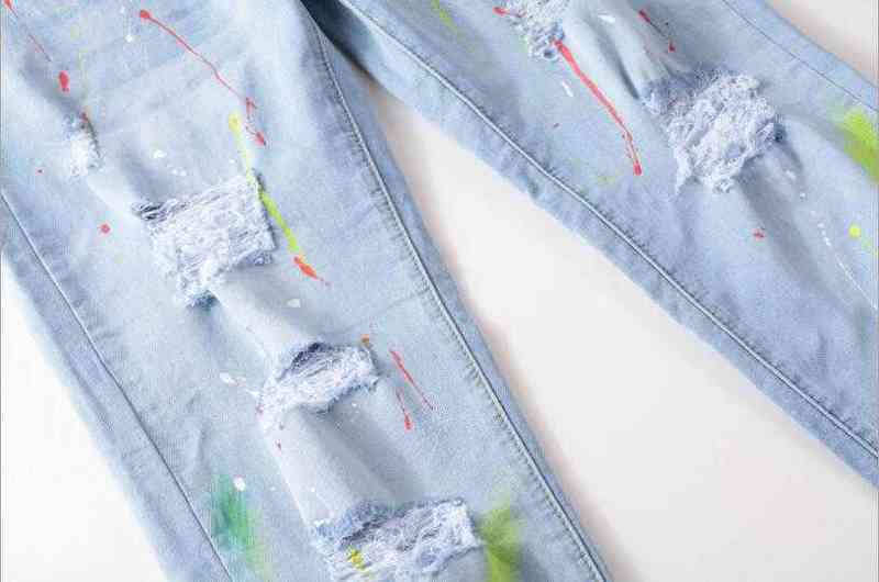 Men Ligh Blue Denim Jeans Holes Long Jeans Good Quality Men Straight Fit Stretch Jeans New Fashion Men Spring Autumn Denim Pants G220415