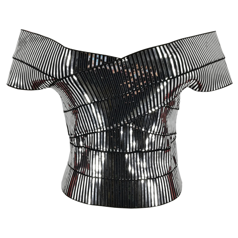 Young Gee Women Gold Silver Camis Wrapped Bustier Off the Shoulder Tank Crop Tops Sexy Summer Short Sleeve Club Cropped Feminino 220316