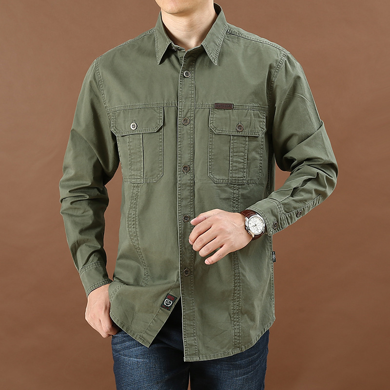 Pure Cotton Casual Shirt Men Oversize Loose Long Sleeve Cargo s Men's Clothing High Quality Solid Tooling 6XL AF1388 220322