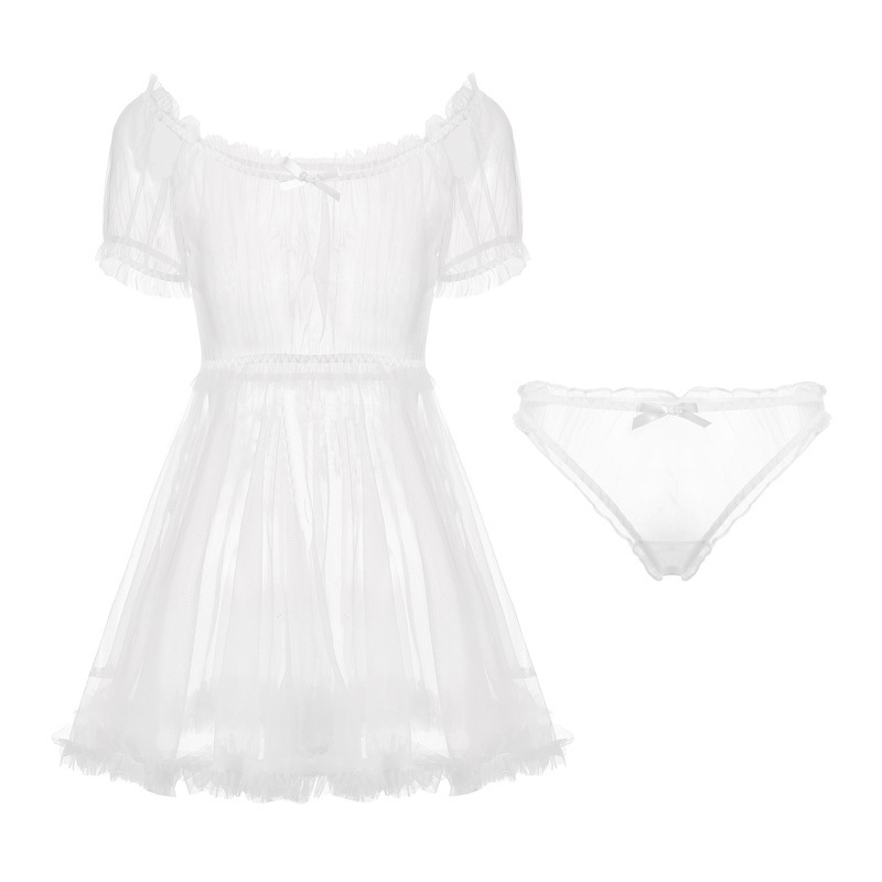 Sexy Pajamas Women's Summer Thin Transparent Tops Gauze Attractive Home Clothes Temptation Women Set 220329