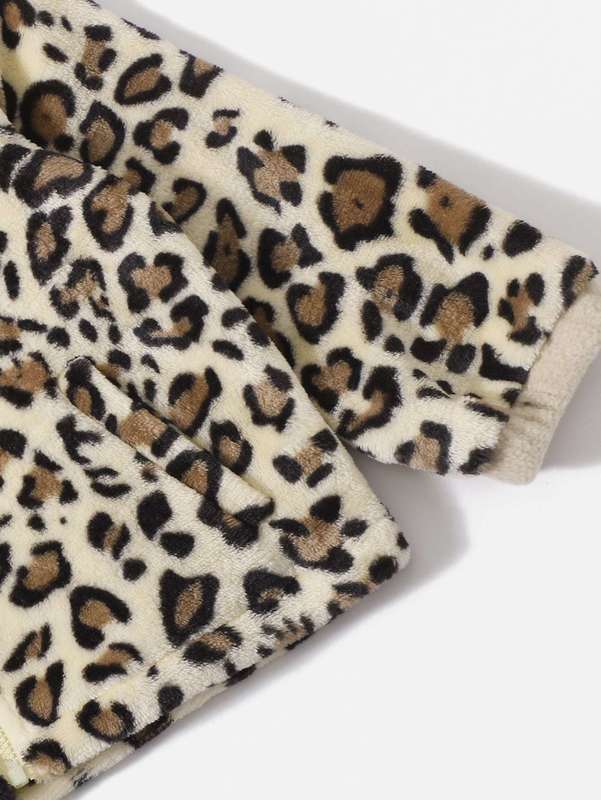 Toddler Boys Leopard Pattern Bear Patched Zipper Teddy Jacket SHE