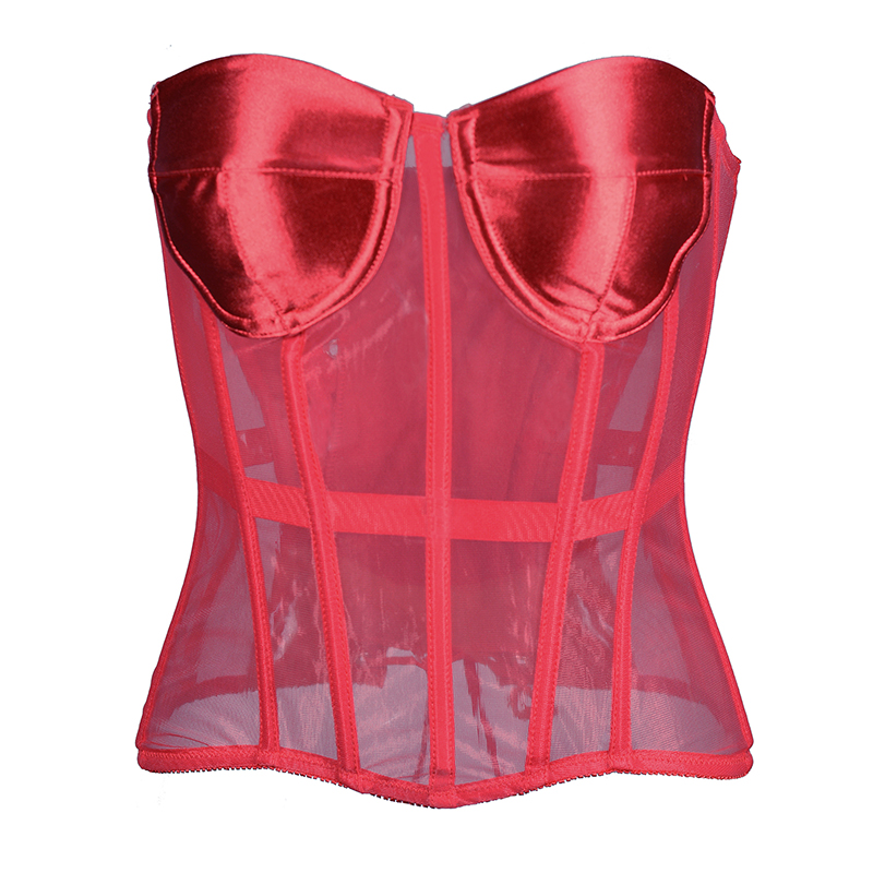 Women Sexy Satin Mesh Overbust Corset 2022 Spring New Ultra Lightweight Lingerie Casual Vintage Bustier Slim Body Belts See Through Corset Black White