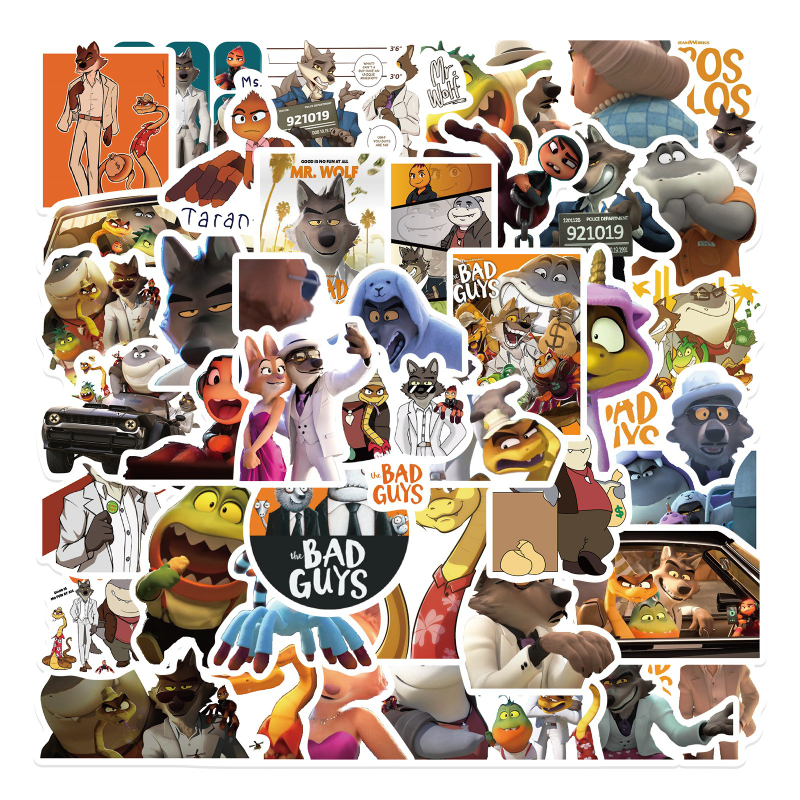 52Pcs Funny Cartoon Movie The Bad Guys Stickers For Laptop Children's Toys Cars Knapsack Skate Computers Luggage