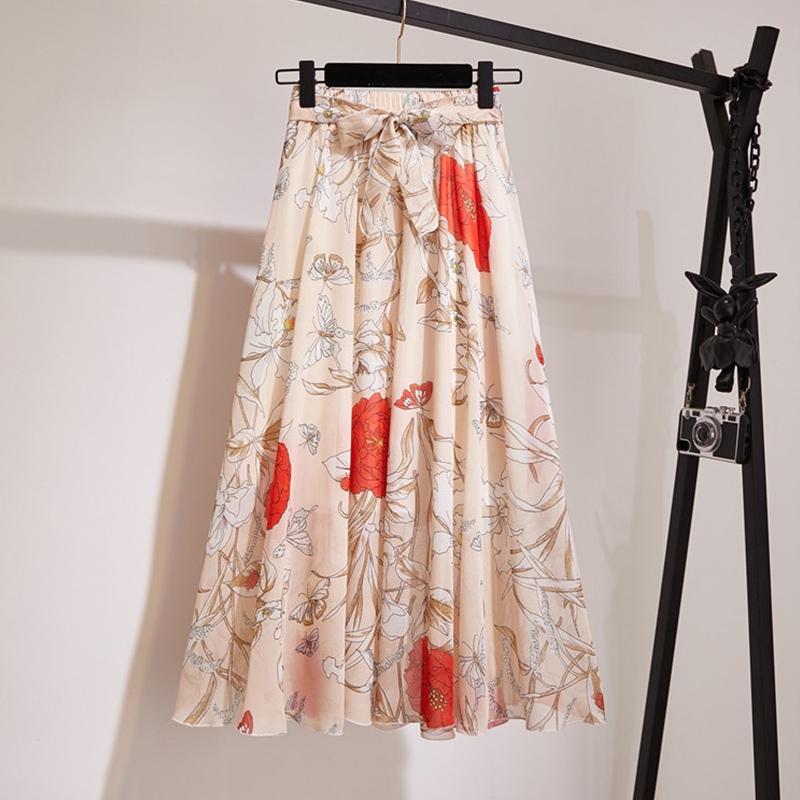 SURMIITRO Long Skirt Women Spring Summer Korean Fashion White Black Floral Print Aesthetic High Waist Midi Skirt Female 220701