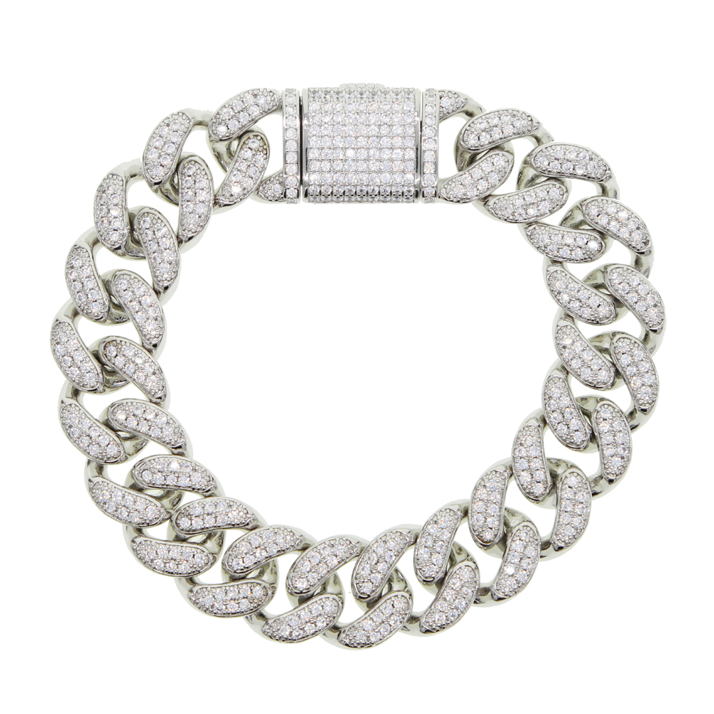 Iced Out Cuban Chain Bracelet, 16MM, Micro Pave CZ, Gold/Sier, Hip Hop Jewelry
