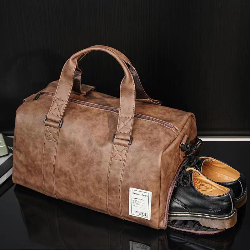 Duffel Bags Men's High Quality Pu Leather Portable Travel Dry Wet Separation Exercise Fitness Outdoor Casual BagsDuffel