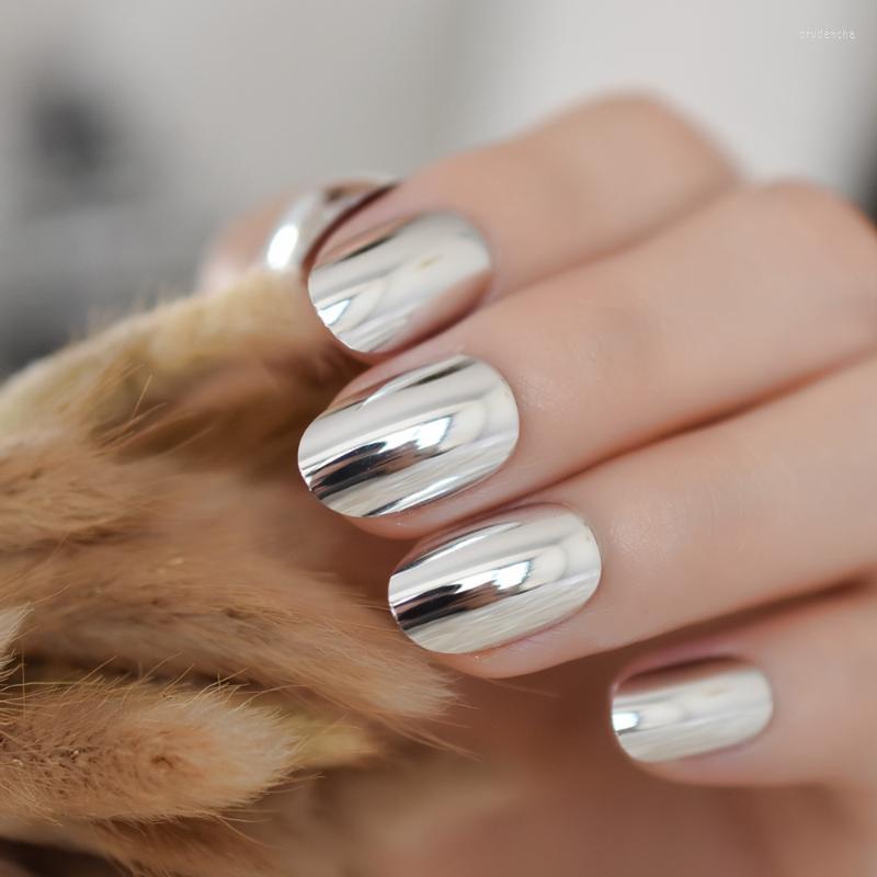 False Nails 24pcs Silver Medium Artificial Full Curved Nail Metal Oval Girls Fake Mirror Cool With Glue Sticker Prud22, L5098
False Nails 24pcs Silver Medium Artificial Full Curved Nail Metal Oval Girls Fake Mirror Cool With Glue Sticker Prud22, L5098