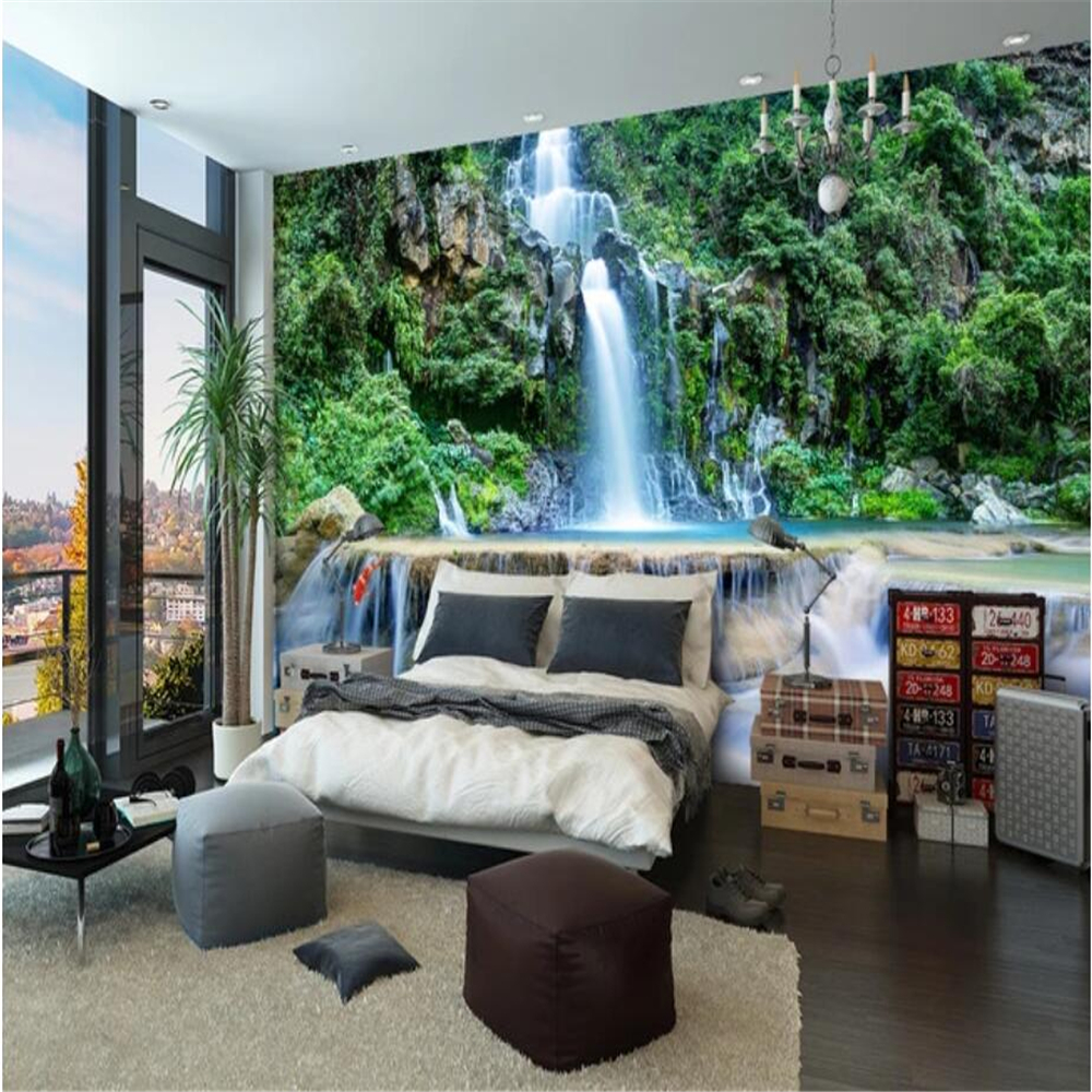 Custom wallpaper 3d mural mountain waterfall water 3D mural landscape background wall living room wallpaper 3d mural