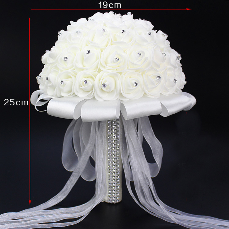 New Crystal White Bridal Wedding Bouquets Beads Holding Flowers Wedding Foam Simulation Flowers