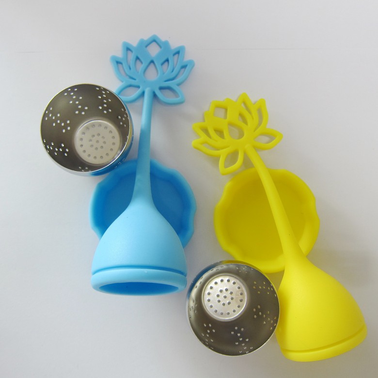 Lotus Shaped Tools Strainer Silicone Handle Stainless Steel Tea Infuser for Loose Teas Leaf or Herbal Free shipping
