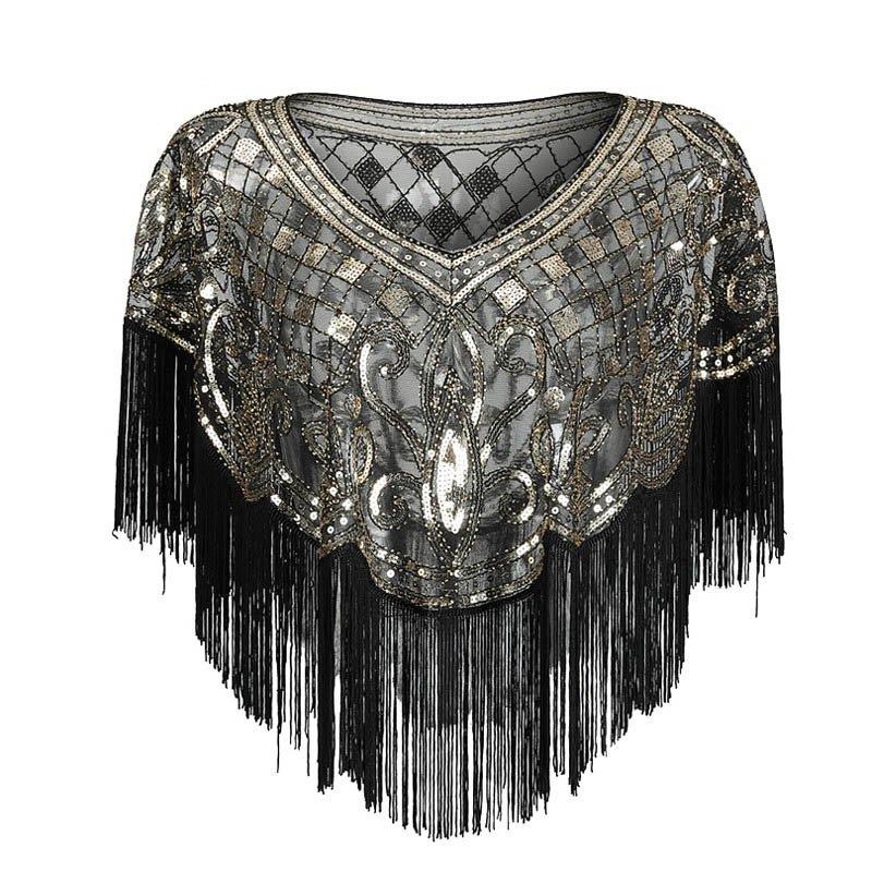 Scarves Mesh Sequins Shawls Ladies Elegant Retro Style Temperament Tassels Party Banquet Dresses Accessories High Quality ShawlsScarves