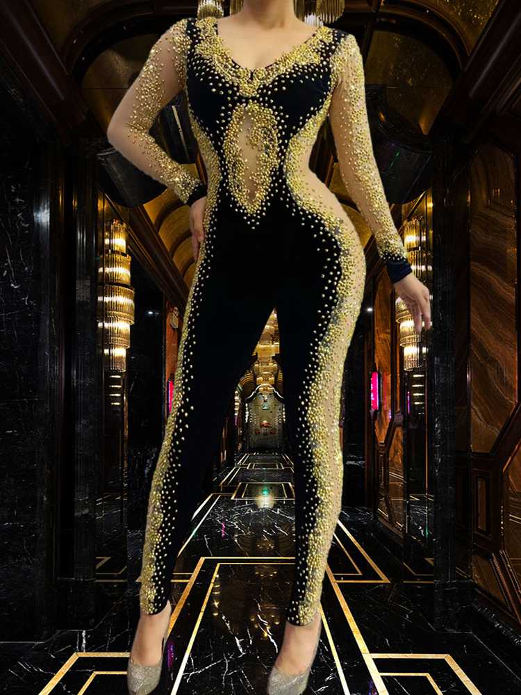 Stage Wear Sexy Shining Rhinestones Big Pearls Transparent Mesh Dress Birthday Wedding Party Celebrate Costume See Through PoleStage, Gold
Stage Wear Sexy Shining Rhinestones Big Pearls Transparent Mesh Dress Birthday Wedding Party Celebrate Costume See Through PoleStage, Gold
