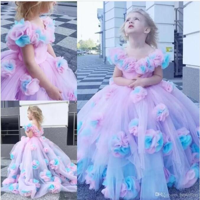 New Colorful 2022 Flower Girl Dresses Ball Gown Tulle Little Girl Wedding Dresses Vintage Communion Pageant Dresses Gowns B0606G19