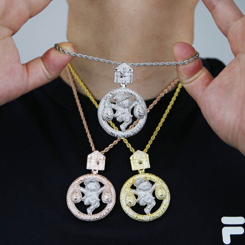 Iced out full cz stone paved pendant plated gold rose silver Circus money bag pendants fit cuban chain necklace for men women hip hop necklaces jewelr