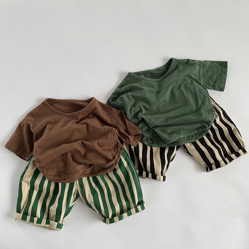 Kid Boy Personality Irregular Stripes Calf-length Pants Cute Baby Girl Fashion Breathable Thin Cotton Trousers 220512