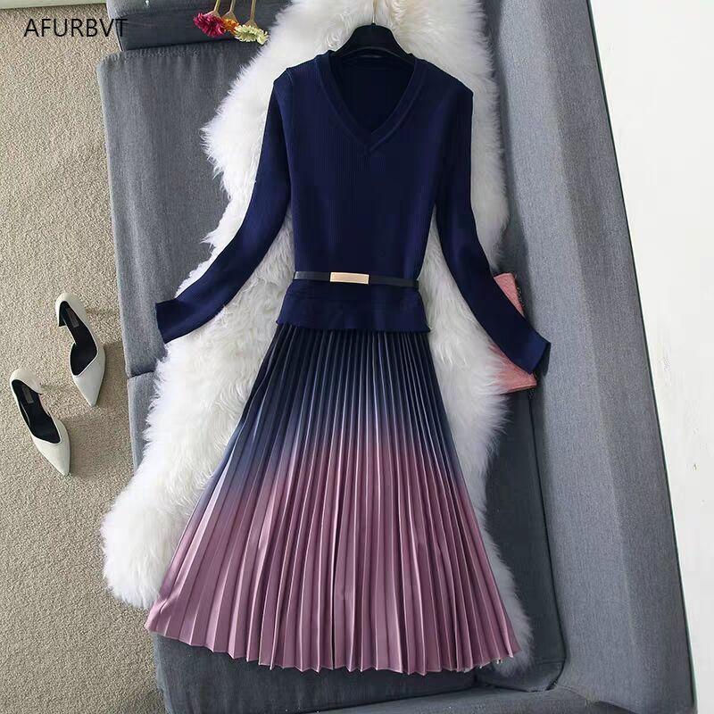 Spring Elegant Knitted Patchwork Gradient Pink Pleated Dress Women Long Sleeve Office One-Piece Sweater With Belt Casual Dresses, Black
Spring Elegant Knitted Patchwork Gradient Pink Pleated Dress Women Long Sleeve Office One-Piece Sweater With Belt Casual Dresses, Black