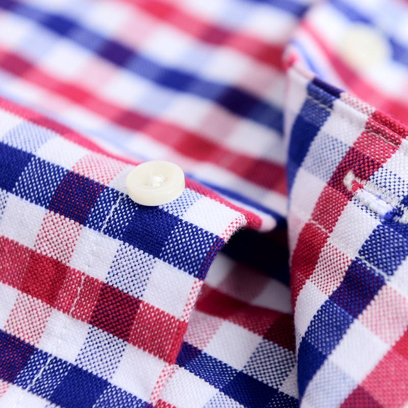 Men's Fashion Long Sleeve Multicolored Checkered Oxford Shirt Single Chest Pocket Standard-fit Button-down Striped Casual Shirts 220322