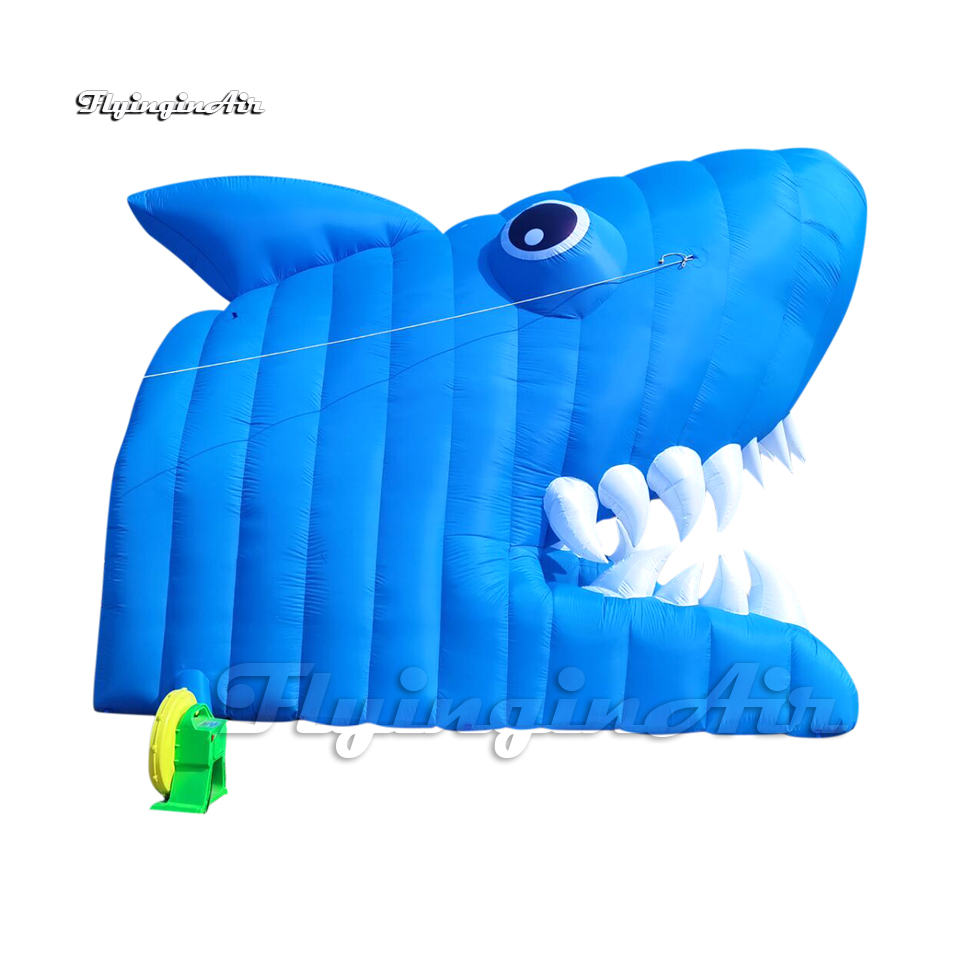Blue Inflatable Shark Tunnel Personalized Cartoon Sea Animal Model Door Air Blow Up Shark Head Balloon For Entrance Decoration
