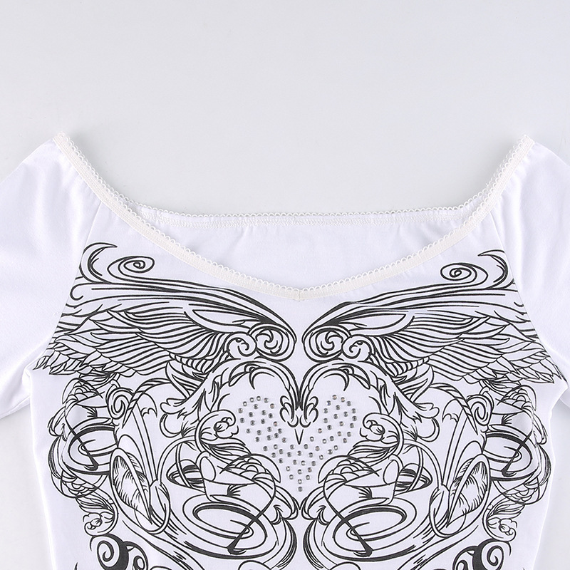 Floral y2k Crop Top Grunge Fairycore T Shirt White Frill Long Sleeve Pullover Kawaii Autumn Sweet Tee Women 220328