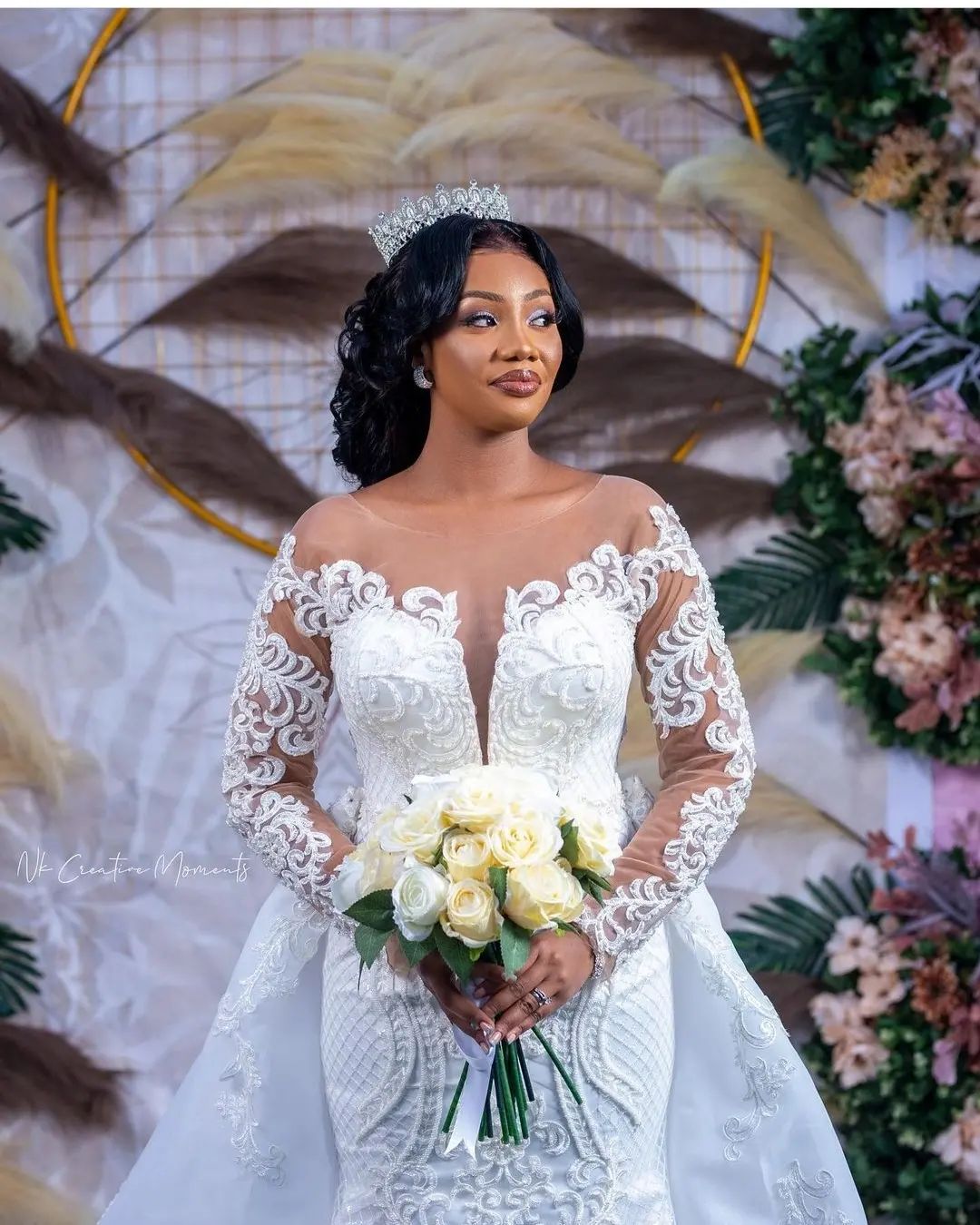 Saudi Arabia Mermaid Wedding Dress with Detachable Train Sheer Neck Long Sleeve Plus Size Lace Bridal Gowns robes de mariée