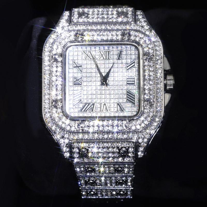 Wristwatches Iced Out Watch Square Diamond Quartz Luxury Mens Wrist Watches Gold Roman Calendar Steel Clock Relogio Masculino For Men, 8 inch
Wristwatches Iced Out Watch Square Diamond Quartz Luxury Mens Wrist Watches Gold Roman Calendar Steel Clock Relogio Masculino For Men, 8 inch