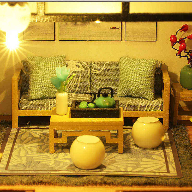 Big Dollhouse Diy Miniature Building Kit Model Japanese Style Wooden House With Light Doll House Furniture Kids Toys Adult Gifts