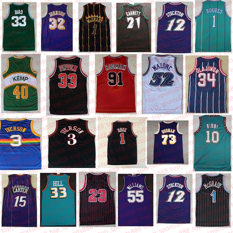 Stitched All Retro Basketball Jerseys Carter McGrady Penny Hakeem Stockton 32 Karl Malone 33 Hill ason West Allen Iverson Mike Bibby kevin Garnett jersey